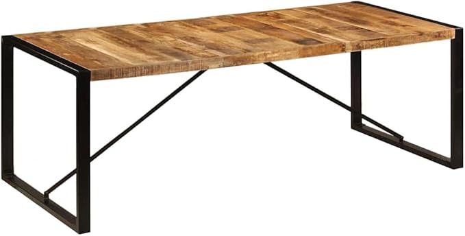 87" Industrial Dining Table Solid Mango Wood & Iron Rectangular Dinner Table Seats 8 for Dining Room Kitchen Modern Rustic Brown