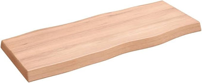 Rustic Live Edge Solid Oak Table Top 39.4x15.7x2.4 in Brown Butcher Block Style Varnished Surface for Dining, Standing Desk or Workbench in Living Room, Office, Studio