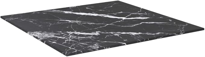 19.7x19.7 Tempered Glass Marble Table Top Black Medium Square Indoor Replacement Coffee Dining Surface for Living Room and Small Spaces