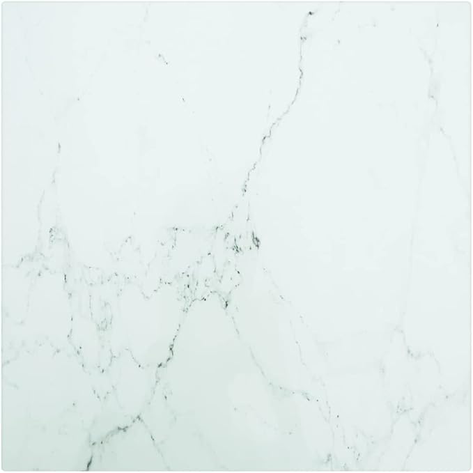 11.8 x 11.8 in Square White Tempered Glass Tabletop, Marble-Inspired Accent Countertop for Coffee Tables, Nightstands, Desks, and Small Living Room Surfaces, Indoor Use