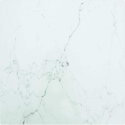 11.8 x 11.8 in Square White Tempered Glass Tabletop, Marble-Inspired Accent Countertop for Coffee Tables, Nightstands, Desks, and Small Living Room Surfaces, Indoor Use