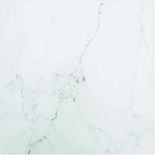 11.8 x 11.8 in Square White Tempered Glass Tabletop, Marble-Inspired Accent Countertop for Coffee Tables, Nightstands, Desks, and Small Living Room Surfaces, Indoor Use