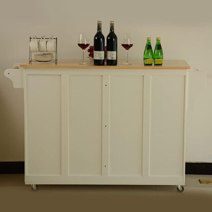 GOWE Kitchen Island & Kitchen Cart, Mobile Kitchen Island, Rubber Wood Top, Big & Adjustable Shelf Inside Cabinet for Different Utensils, Luxury Design Fits Party at Different Site.