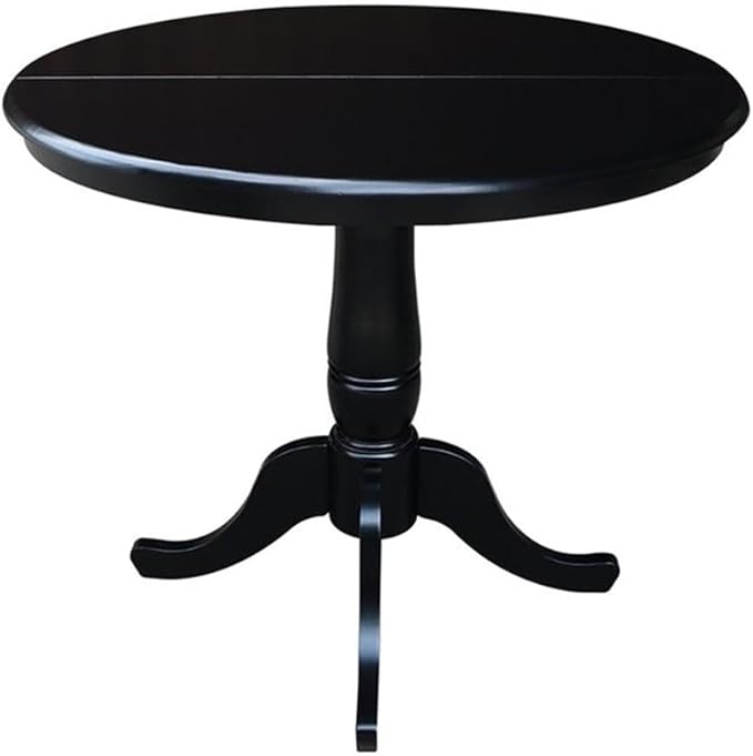 International Concepts 36-Inch Round Top Pedestal Table with 12-Inch Leaf, 30-Inch Standard Table Height, Black
