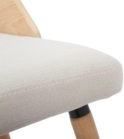 Mid Century Modern Dining Chair, Accent Chair with Cream Fabric Upholstered Cushioned Seat, Cut-Out Backrest, Natural Solid Wood Legs, for Kitchen Island or Living Room