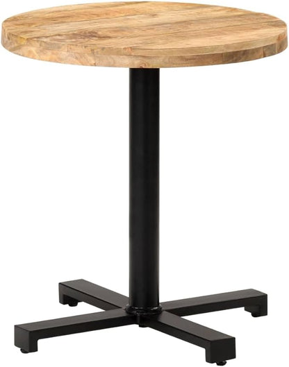 Round Bistro Table 27.6in Natural Mango Wood Top Black Powder-Coated Iron Legs Small Dining Table Indoor Outdoor Kitchen Patio Balcony Compact for Two
