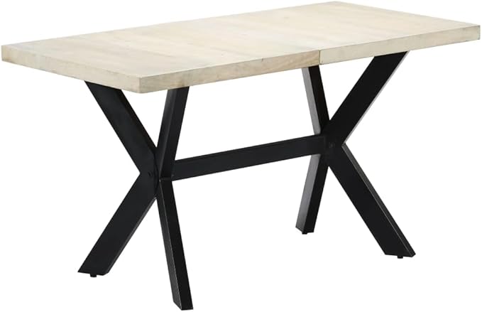 Solid Mango Wood Dining Table Rectangular Shape 27.6 x 55.1 x 29.5 Inches Bleached Finish for Modern Dining Room and Kitchen Use
