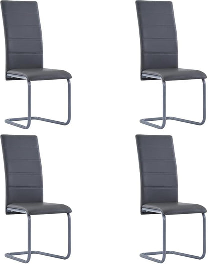 Modern Cantilever Dining Chairs 4 Pcs Gray Faux Leather Upholstered Accent Chairs with Steel Frame for Dining Room Kitchen Office