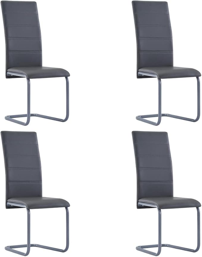 4-Pack Gray Cantilever Dining Chairs Set, Modern Faux Leather Seat on Matte Steel Frame, 17.7" Leg, Comfy Accent Side Furniture for Kitchen, Living Room, Small Apartment