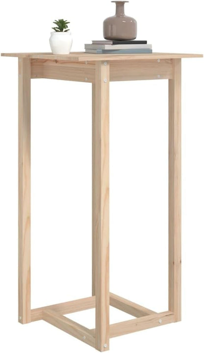 Solid Pine Wood Bar Table Natural Finish Square 23.6x23.6x43.3in Counter Height Durable Rustic for Indoor Outdoor Dining Kitchen Garden Patio Gatherings
