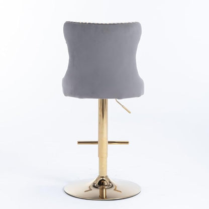 Modern Swivel Bar Stool with Adjustable Height and Tufted Upholstered Backrest for Kitchen Island, Home Bar, or Dining Area (Gray + Velvet + Foam-1)