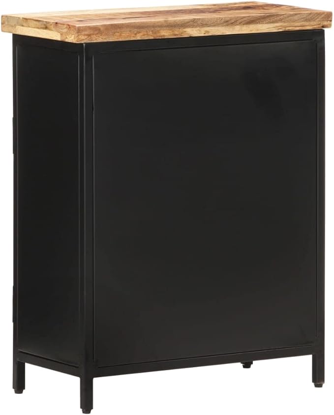 Industrial Sideboard, Black Natural Rough Mango Wood, Powder-Coated Steel Frame, 2-Door Storage Cabinet, 11.8x23.6x29.9 in Living Room Buffet Furniture Kitchen Furnitur