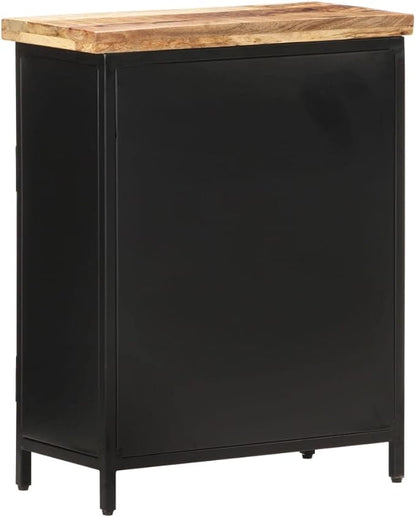 Industrial Sideboard, Black Natural Rough Mango Wood, Powder-Coated Steel Frame, 2-Door Storage Cabinet, 11.8x23.6x29.9 in Living Room Buffet Furniture Kitchen Furnitur