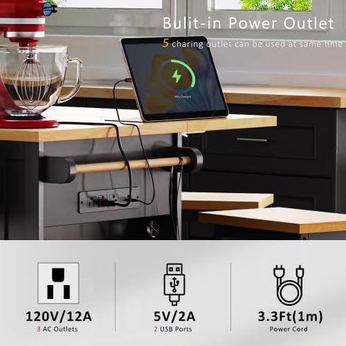 Bellemave 53" Mobile Kitchen Island with Drop Leaf, Rolling Kitchen Cart with Power Outlet and Door Internal Storage Rack, Island Table with 5 Open Side Racks for Dining Room (Black)
