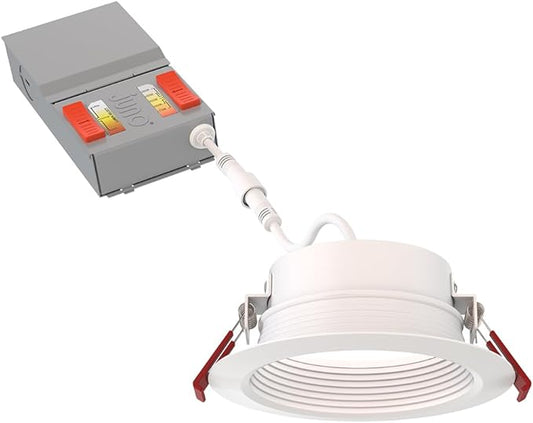 Juno Canless LED Wafer Light, Round Wafer Downlight, 5-in-1 Switchable White Color Temperature, Adjustable Brightness, Deep Regressed Baffled Trim, 4-Inch, White (WF4 Dreg B ALO19 SWW5 90CRI MW M6)