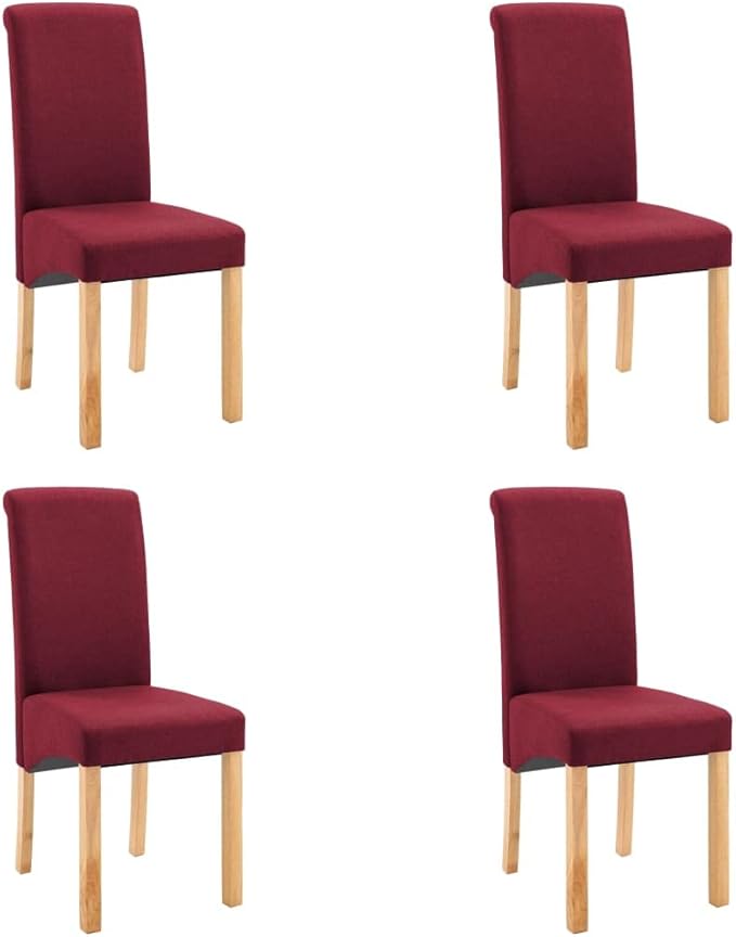 Modern Farmhouse Dining Chairs Set of 4 Red Fabric Upholstered Wooden Frame Accent Chairs for Kitchen Living Room Comfortable Furniture
