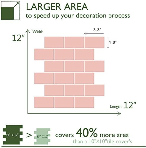 STICKGOO 10-Sheet Pink Subway Tiles Peel and Stick Backsplash, Stick on Tiles Kitchen Backsplash (Thicker Design)