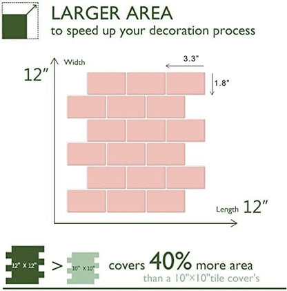 STICKGOO 10-Sheet Pink Subway Tiles Peel and Stick Backsplash, Stick on Tiles Kitchen Backsplash (Thicker Design)