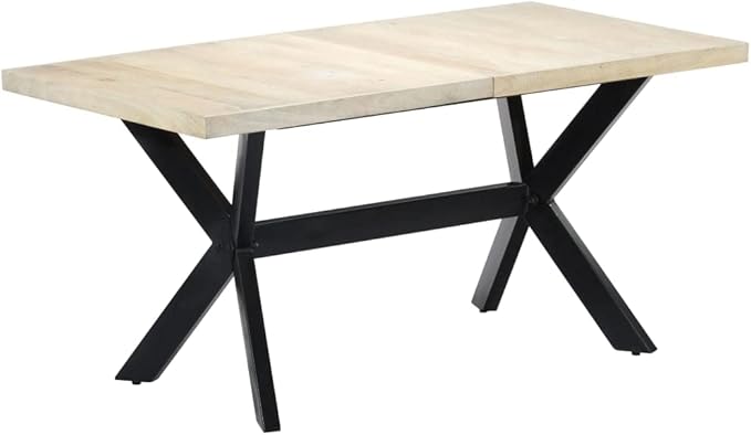 White Rectangular Dining Table Solid Mango Wood with Powder Coated Steel Legs Modern Kitchen Table for Dining Room Furniture 63 Inch