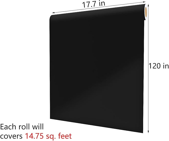 Decotalk Black Contact Paper for Cabinets Black Peel and Stick Wallpaper Matte Solid Color Cabinet Vinyl Wrap for Bedroom Decorative 17.7"x120" Contact Paper for Wall Removable Wallpaper Self-Adhesive