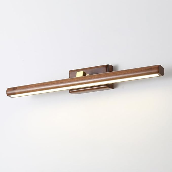 Wood Walnut Vanity Light Fixtures - LED Bath Sconces for Bathroom Over Mirror, Adjustable Brass Fittings, 4000K Natural White Light(Walnut Color,60cm)