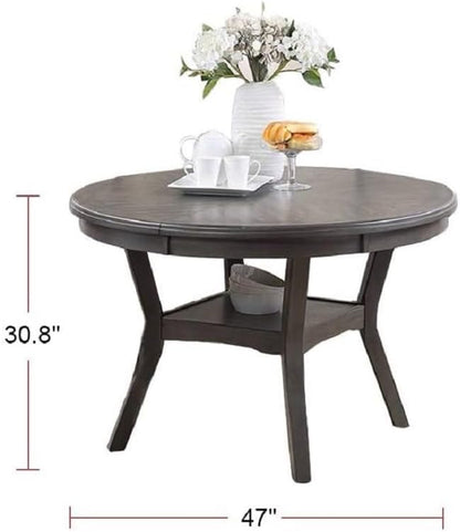 47" Classic Round Dining Table with Open Shelf, Kitchen Table with Robust Flared Legs, Elegant Restaurant Table with Sturdy Rubber Wood Construction for Living Room Kitchen Island Restaurant, Gray
