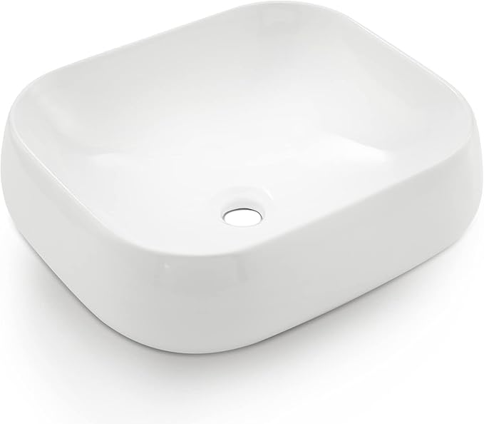 Rectangle Vessel Sink, 18"x16" Modern White Ceramic Bathroom Vessel Sink Above Counter Lavatory Vanity Porcelain Washinng Art Basin