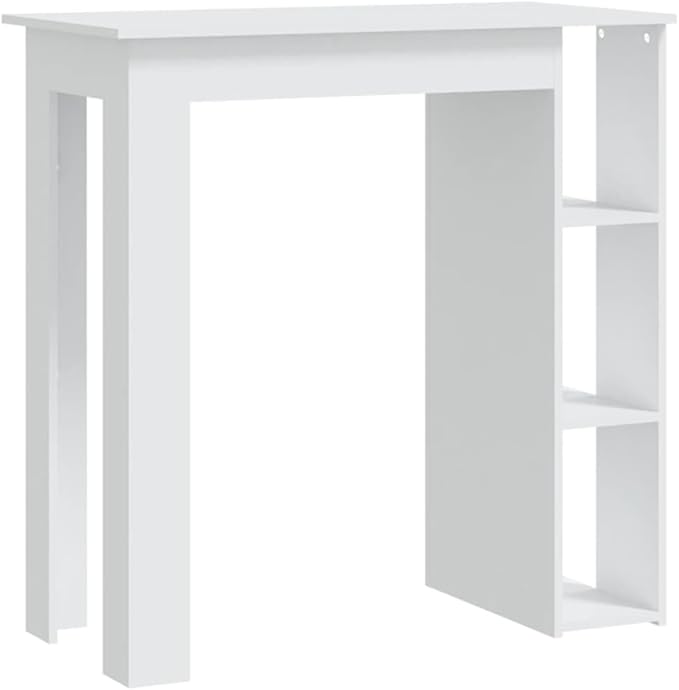 Bar Table White Rectangular Engineered Wood High Top 40.7" H Modern Kitchen Dining Table with 3 Shelves Storage for Small Spaces Living Room & Apartment