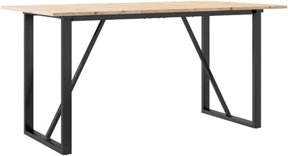 Rustic 6-Seater Dining Table Large 55.1"x31.5" Solid Pine Wood Rectangle Kitchen Table with Sturdy Steel Legs for Dining Room, Kitchen, Breakfast Nook
