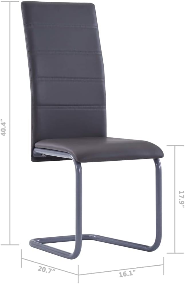 4-Pack Gray Cantilever Dining Chairs Set, Modern Faux Leather Seat on Matte Steel Frame, 17.7" Leg, Comfy Accent Side Furniture for Kitchen, Living Room, Small Apartment