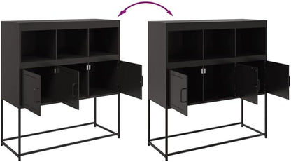 Black Cold-Rolled Steel Sideboard, 3-Door Buffet Cabinet for Living Room, Kitchen Island Furniture Storage, Matte Finish, 39.6 x 100.4 42.1 Inches Dining Storage