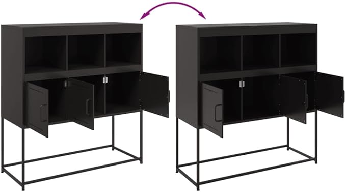 Black Cold-Rolled Steel Sideboard, 3-Door Buffet Cabinet for Living Room, Kitchen Island Furniture Storage, Matte Finish, 39.6 x 100.4 x 42.1 Inches Kitchen Furnitur