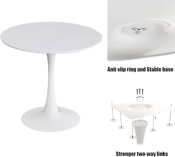 32" Durable Island Table, Rustic Dining Table with Metal Base, Farmhouse Dining Table for Small Apartments, White