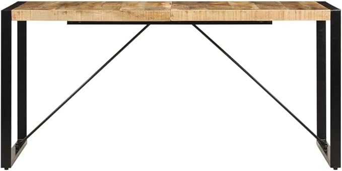 Industrial Solid Mango Wood Dining Table Brown 63 x 31.5 x 29.5 in Powder-Coated Steel Frame Modern Rectangle Kitchen & Dining Room Table for Small Space Seating 6
