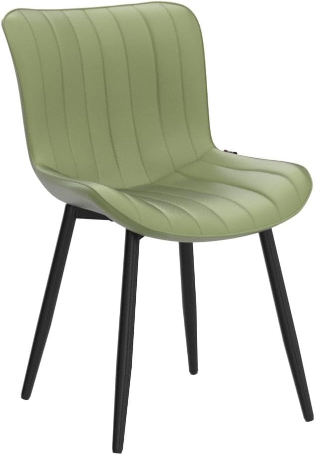 YOUNUOKE Mid-Century Modern Dining Chairs Set of 2, Olive Green Faux Leather Upholstered Accent Chairs with Black Metal Legs, Armless Side Chair for Dining Room, Guest Reception Room