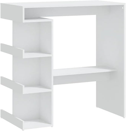 White Engineered Wood Bar Table, 39.4" L x 19.7" W x 40.0" H, Modern Kitchen Dining Counter with Storage Rack & Footrest for Home Lounge, Dinner & Entertaining