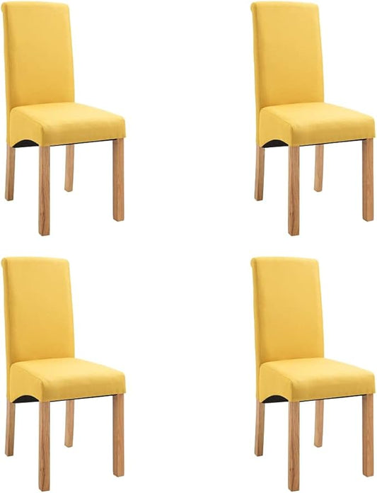 Modern Farmhouse Dining Chairs Set of 4 Yellow Fabric Upholstered Wooden Frame Comfortable Accent Chairs for Kitchen Living Room Furniture