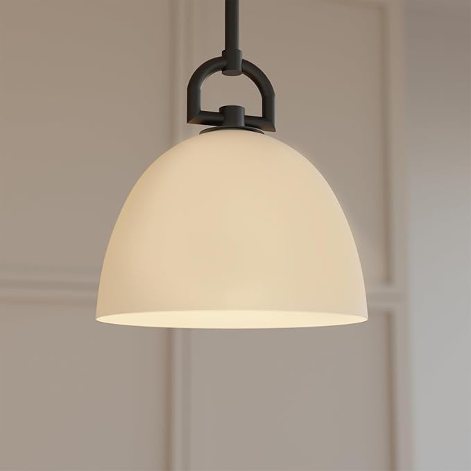Globe Electric 1-Light Pendant Light, Matte Black, White Opal Glass Shade, Modern Transitional Ceiling Light for Kitchen, Dining, or Hallway