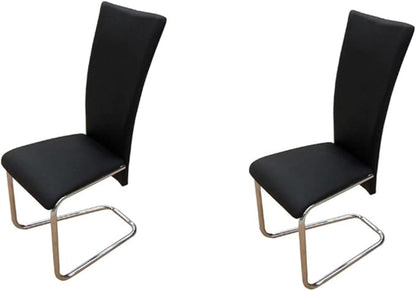 Modern Faux Leather Dining Chairs Set of 2 Black Kitchen Chairs with Chrome-Plated Iron Feet, Comfortable Padded Seating for Dining Room Kitchen Comedor