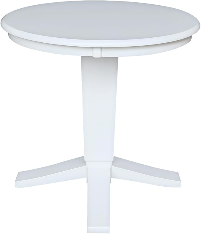 HomeStock Island Oasis 30" Round White Pedestal Dining Table in Solid Wood for Coastal Cottage Style Kitchens Or Compact Everyday Meal Settings