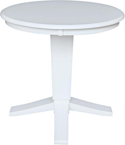 HomeStock Island Oasis 30" Round White Pedestal Dining Table in Solid Wood for Coastal Cottage Style Kitchens Or Compact Everyday Meal Settings