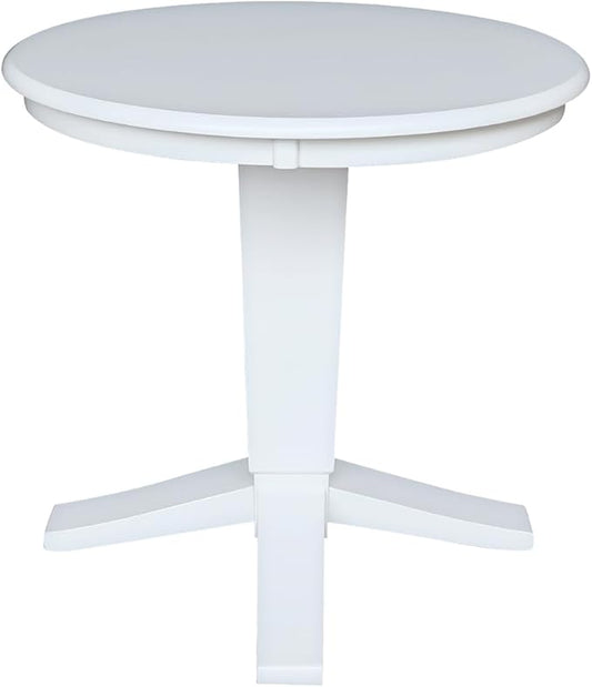HomeStock Island Oasis 30" Round White Pedestal Dining Table in Solid Wood for Coastal Cottage Style Kitchens Or Compact Everyday Meal Settings