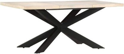 Solid Bleached Mango Wood Dining Table 70.9 inch Rectangular Industrial Kitchen & Dining Room Table Seats 8 for Modern Farmhouse Small Spaces