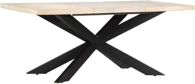 Modern Industrial Dining Table Solid Bleached Mango Wood 70.9" Counter Height Kitchen Island Table with Steel Legs for Small Space Dining Room Furniture