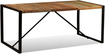 Industrial Dining Table 70.9" Solid Reclaimed Wood Multicolour Rectangular Kitchen Table Seats 6 People Powder-Coated Steel Frame Easy Assembly for Dining Room Small Apartment Loft