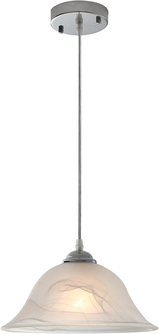 Kitchen Pendant Lighting Over Island, 11.8” White Frosted Glass Pendant Lights, Farmhouse Pendant Lights Kitchen Island, Modern Chrome Kitchen Pendant Light for Dinning Living Room (1 Pack)