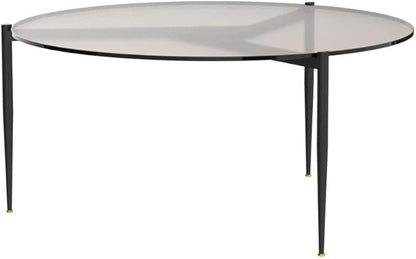 Round Tempered Glass Table 31.5 inch Large Circle Top Metal Frame Brown