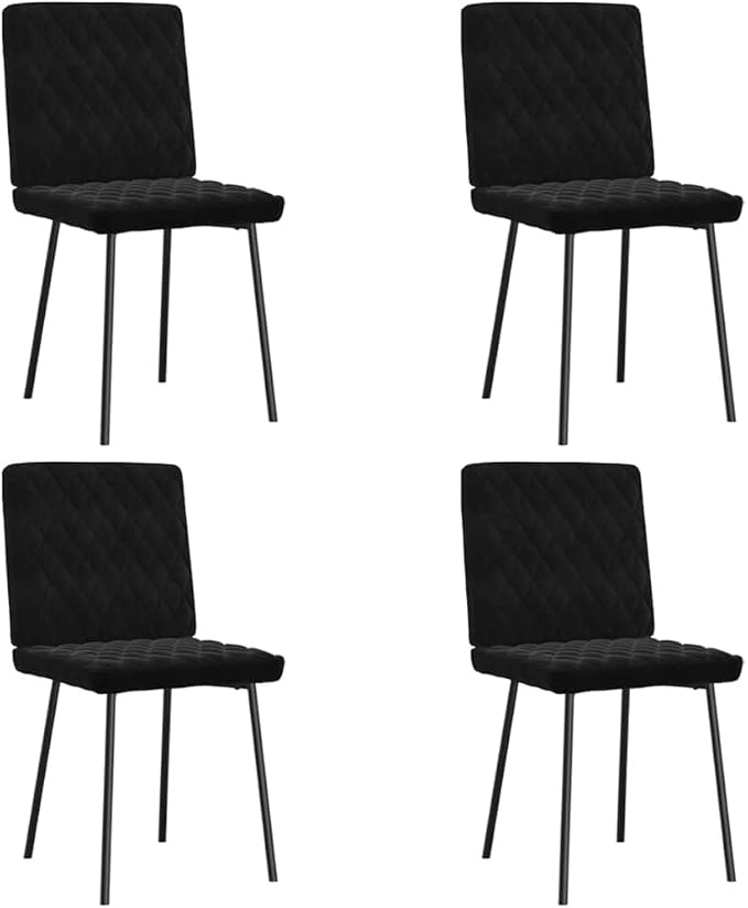 4 Piece Black Velvet Dining Chair Set Modern Upholstered Indoor Furniture for Kitchen Dining Room Accent Seating Comfortable Compact Design