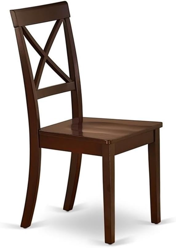 East West Furniture BOC-MAH-W Boston Dining Chairs - Cross Back Wood Seat Kitchen Chairs, Set of 2, Mahogany