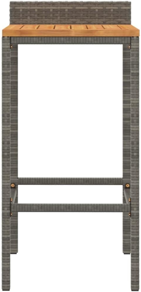 Set of 2 Grey Bar Stools Modern Acacia Wood Seat Poly Rattan Powder Coated Steel Frame for Kitchen Island High Table Indoor Outdoor Use